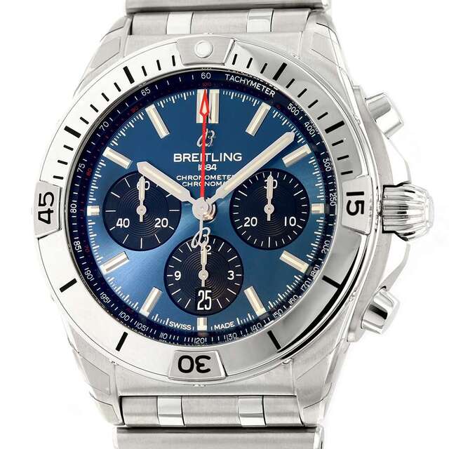 Breitling Chronomat B01 42mm Blue Dial Silver Steel Strap Watch for Men - AB0134101C1A1 Watches Breitling   
