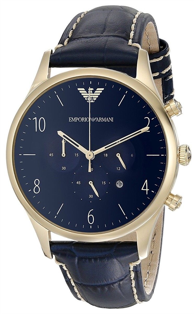 Emporio Armani Chronograph Midnight Blue Dial Blue Leather Strap Watch For Men - AR1862 Watches Emporio Armani   