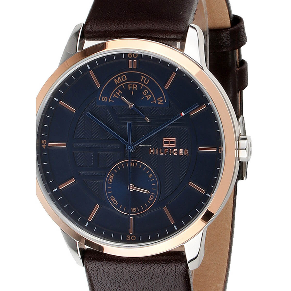 Tommy Hilfiger Hunter Blue Dial Brown Leather Strap Watch for Men - 1791605 Watches Tommy Hilfiger   