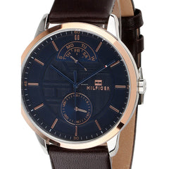 Tommy Hilfiger Hunter Blue Dial Brown Leather Strap Watch for Men - 1791605 Watches Tommy Hilfiger   