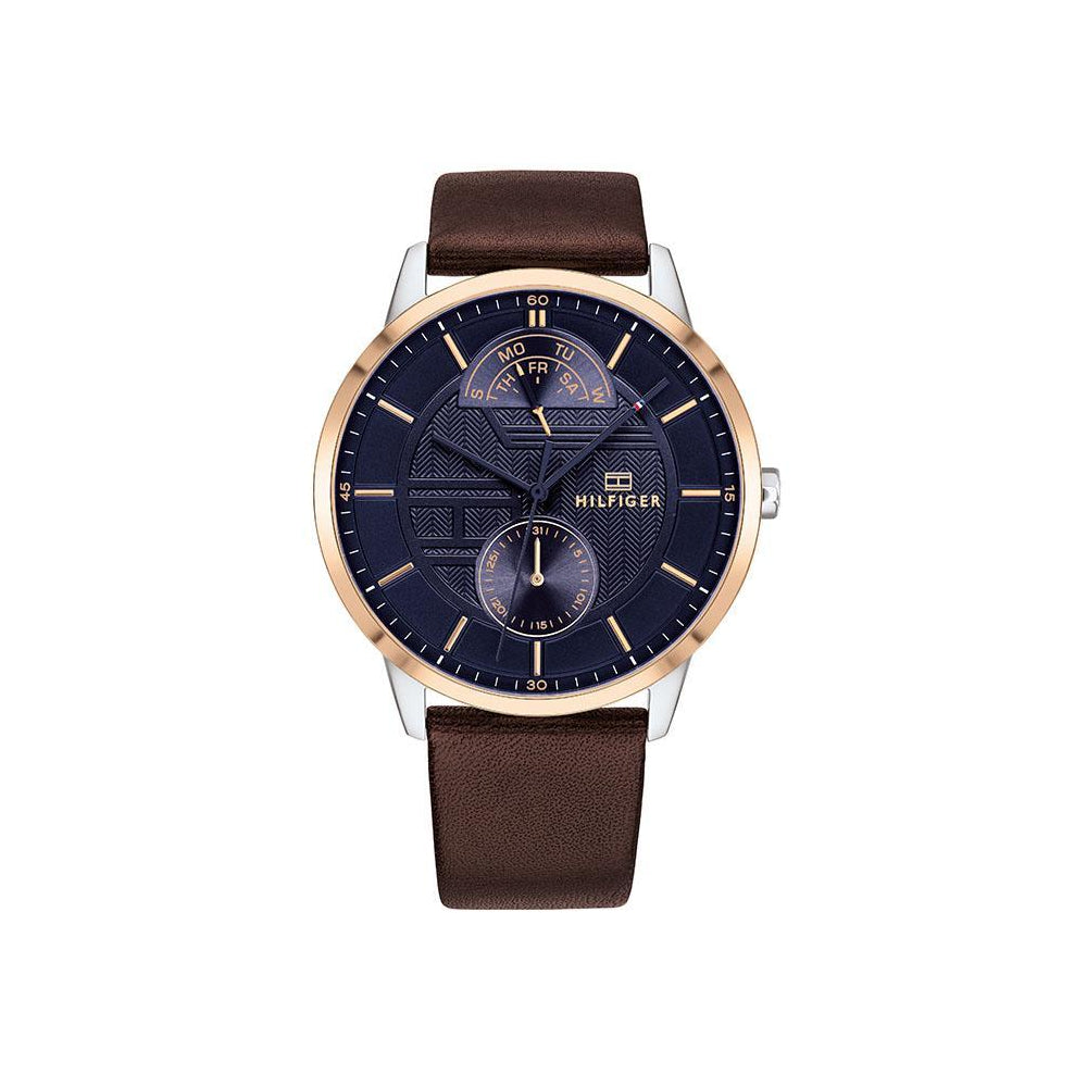 Tommy Hilfiger Hunter Blue Dial Brown Leather Strap Watch for Men - 1791605 Watches Tommy Hilfiger   