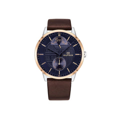 Tommy Hilfiger Hunter Blue Dial Brown Leather Strap Watch for Men - 1791605 Watches Tommy Hilfiger   