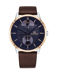 Tommy Hilfiger Hunter Blue Dial Brown Leather Strap Watch for Men - 1791605 Watches Tommy Hilfiger   