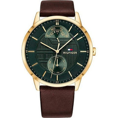 Tommy Hilfiger Hunter Green Dial Brown Leather Strap Watch for Men - 1791607 Watches Tommy Hilfiger   