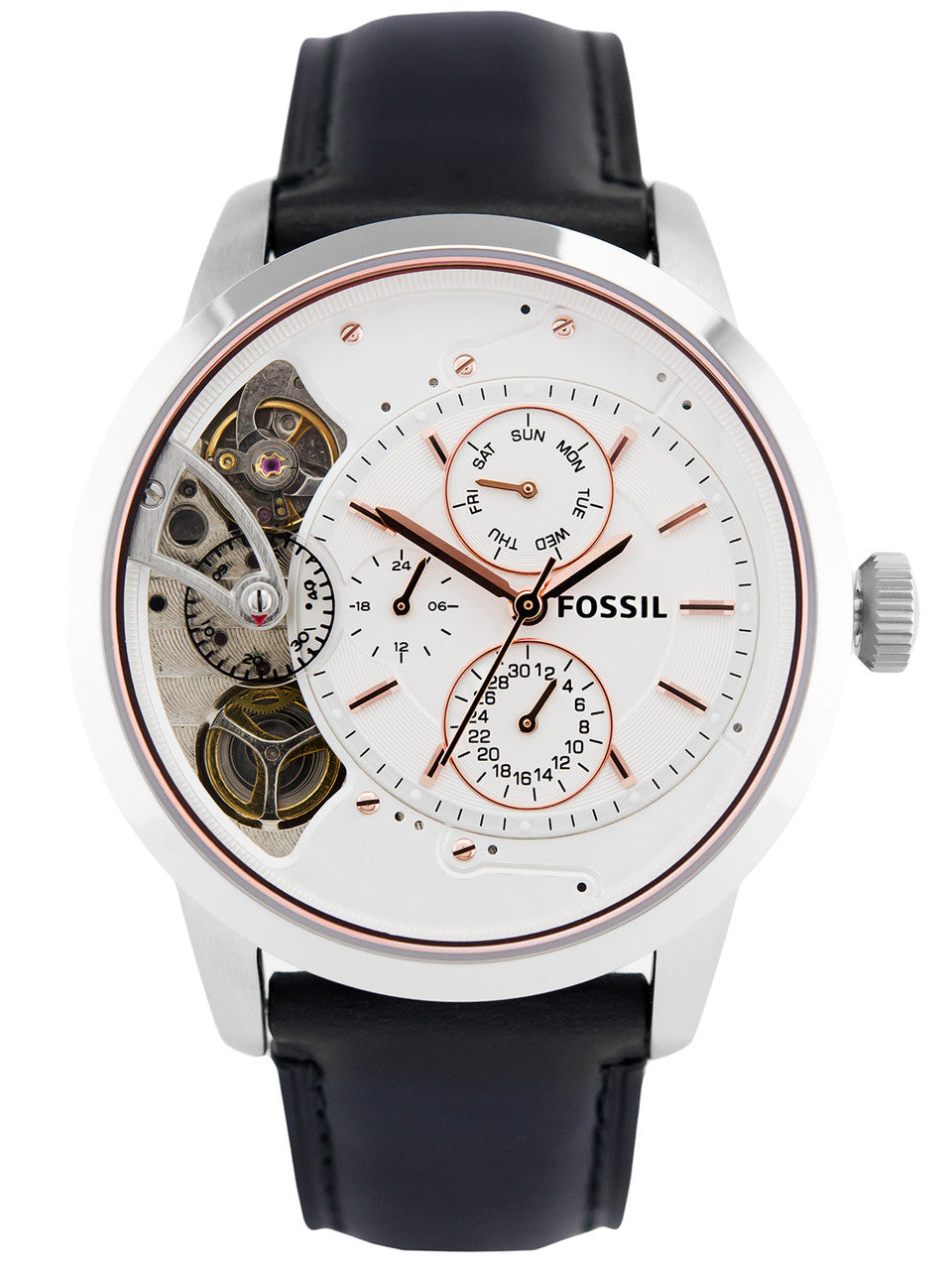 Fossil Townsman Twist Multifunction White Dial Black Leather Strap Watch for Men - ME1164 Watches Fossil   