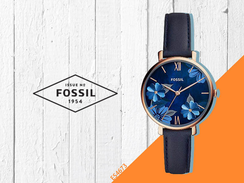 Fossil Jacqueline Blue Dial Blue Leather Strap Watch for Women - ES4673 Watches Fossil   