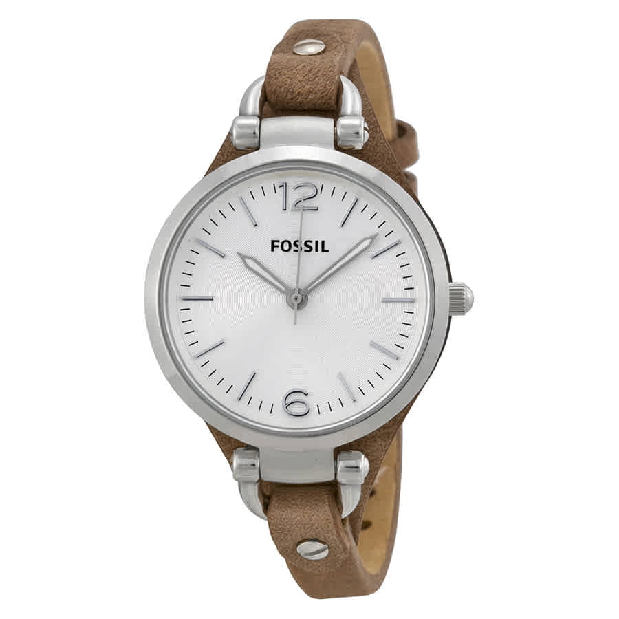 Fossil Georgia White Dial Brown Leather Strap Watch for Women - ES3060 Watches Fossil   