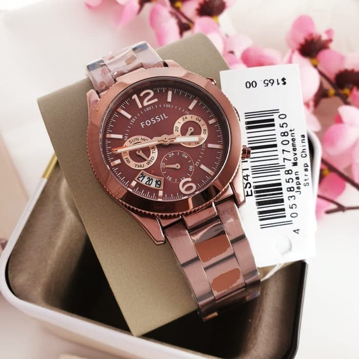 Fossil Perfect Boyfriend Multifunction Maroon Dial Maroon Steel Strap Watch for Women - ES4110 Watches Fossil   