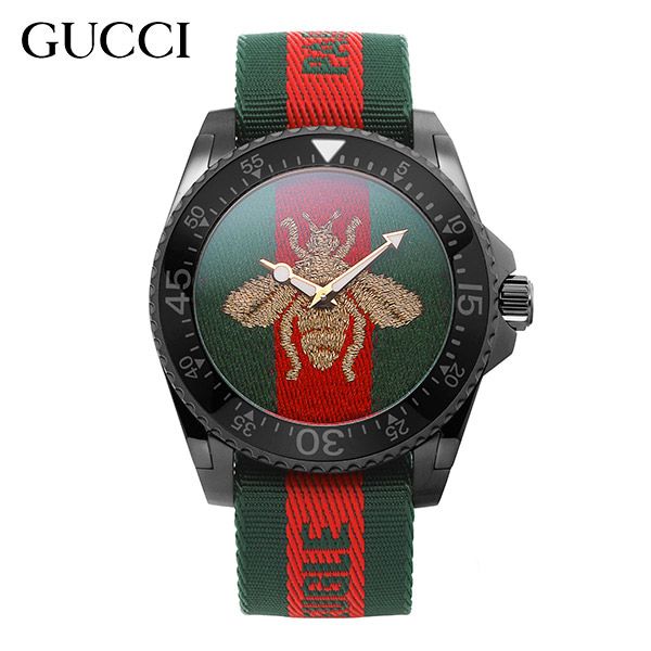 Gucci Dive Green & Red Dial Green & Red Nylon Strap Watch For Men - YA136216 Watches Gucci   