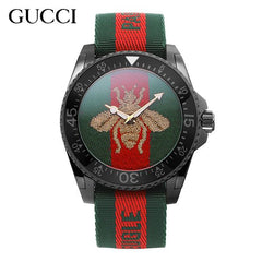 Gucci Dive Green & Red Dial Green & Red Nylon Strap Watch For Men - YA136216 Watches Gucci   