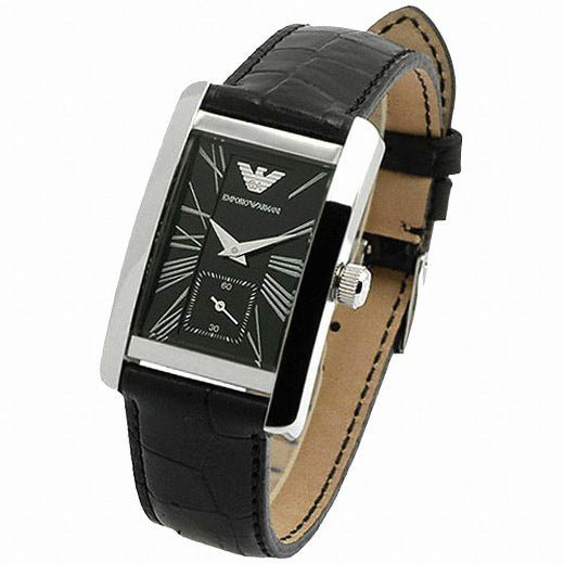 Emporio Armani Classic Black Dial Black Leather Strap Watch For Women - AR0144 Watches Emporio Armani   