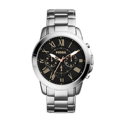 Fossil Grant Chronograph Black Dial Silver Steel Strap Watch for Men - FS4994 Watches Fossil   