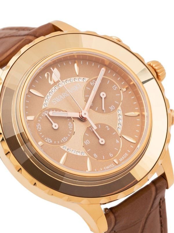 Swarovski Octea Lux Chrono Brown Gold Dial Brown Leather Strap Watch for Women - 5632260 Watches Swarovski   