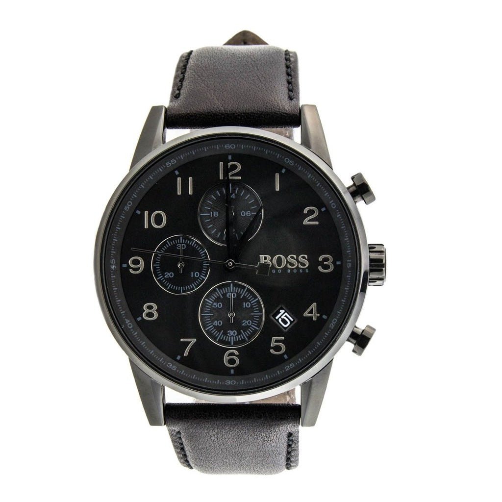 Hugo Boss Navigator Black Dial Black Leather Strap Watch for Men - 1513497 Watches Hugo Boss   