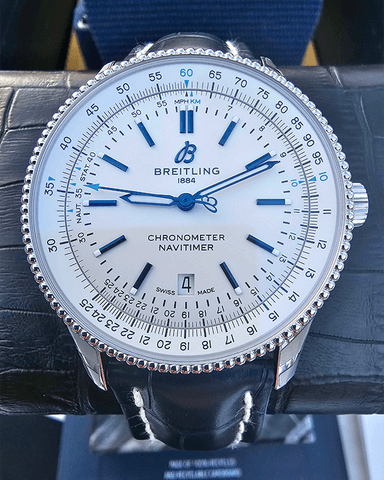 Breitling Navitimer Automatic 41mm White Dial Blue Leather Strap Watch for Men - A173263A1G1P1 Watches Breitling   