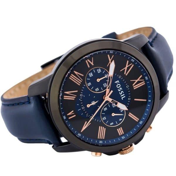 Fossil Grant Chronograph Black Dial Blue Leather Strap Watch for Men - FS5061 Watches Fossil   