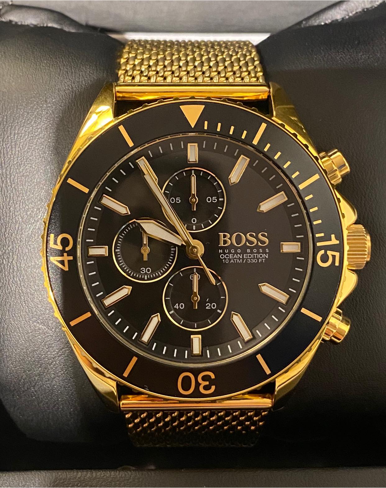 Hugo Boss Ocean Edition Black Dial Gold Mesh Bracelet Watch for Men - 1513703 Watches Hugo Boss   