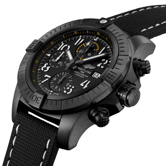 Breitling Avenger Chronograph 45mm Night Mission Black Dial Black Nylon Strap Watch for Men - V13317101B1X1 Watches Breitling   