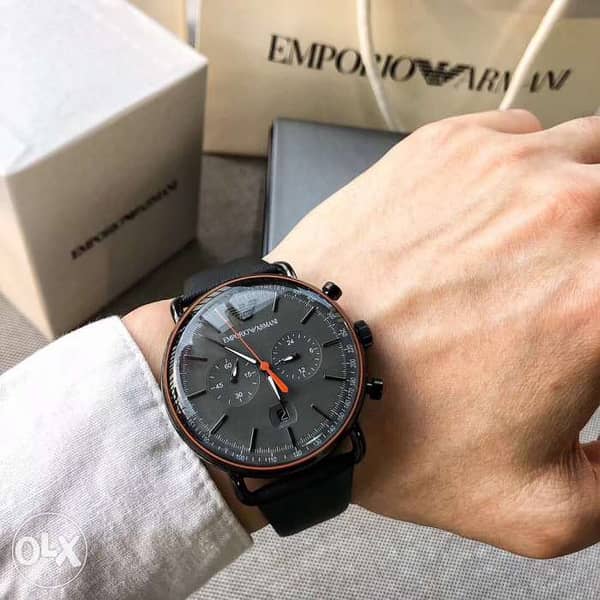 Emporio Armani Aviator Grey Dial Grey Leather Strap Watch For Men - AR11168 Watches Emporio Armani   