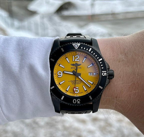 Breitling Superocean Automatic 46mm Yellow Dial Black Rubber Strap Watch for Men - M17368D71I1S1 Watches Breitling   