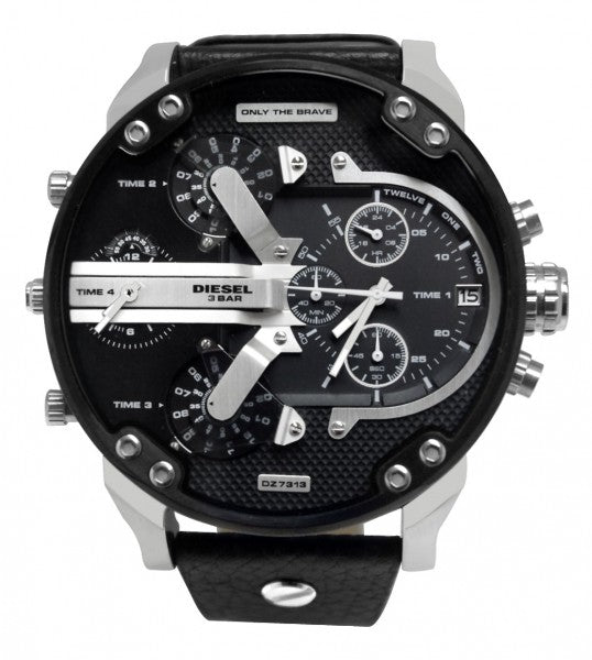 Diesel Mr Daddy Black Dial Black Leather Strap Watch For Men - DZ7313 Watches Diesel   