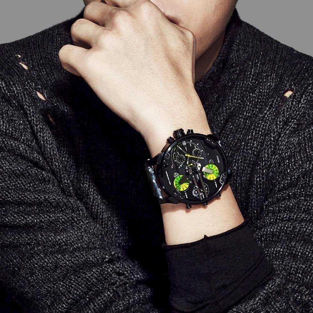 Diesel Big Daddy Chronograph Black Dial Black Leather Strap Watch For Men - DZ7311 Watches Diesel   