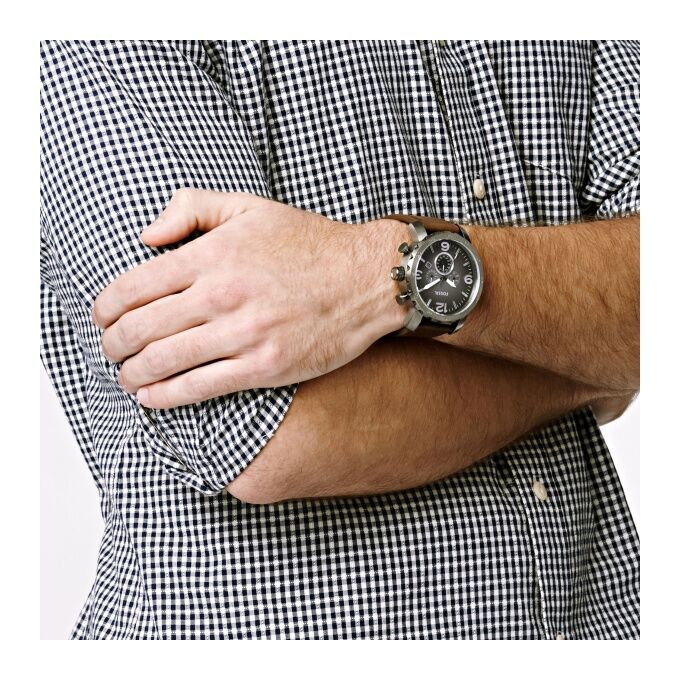 Fossil Nate Chronograph Grey Dial Brown Leather Strap Watch for Men - JR1424 Watches Fossil   