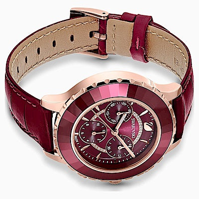 Swarovski Octea Lux Chrono Red Dial Red Leather Strap Watch for Men - 5646975 Watches Swarovski   