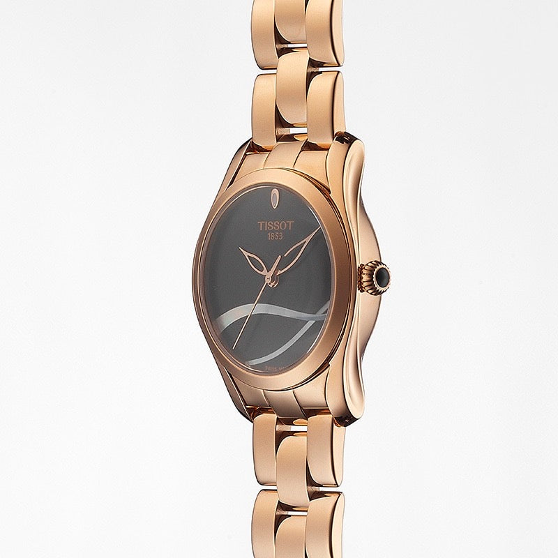 Tissot T Wave Black Dial Rose Gold Steel Strap Watch For Women - T112.210.33.051.00 Watches Tissot   