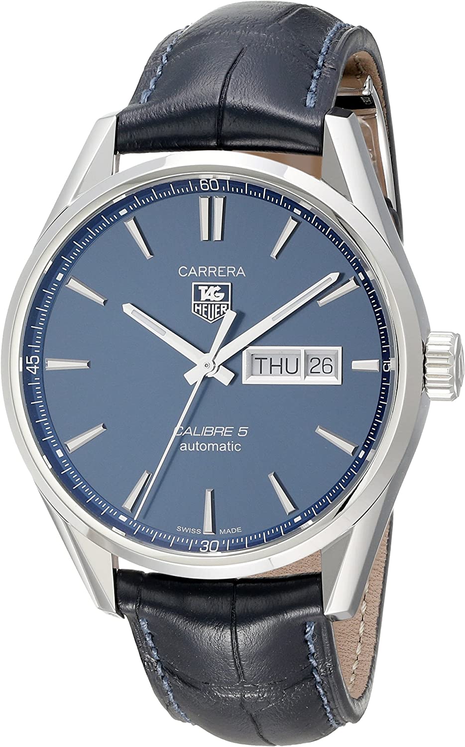 Tag Heuer Carrera Calibre 5 Automatic Blue Dial Blue Leather Strap Watch for Men - WAR201E.FC6292 Watches Tag Heuer   