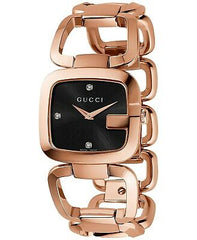 Gucci G Gucci Black Dial Rose Gold Steel Strap Watch For Women - YA125409 Watches Gucci   