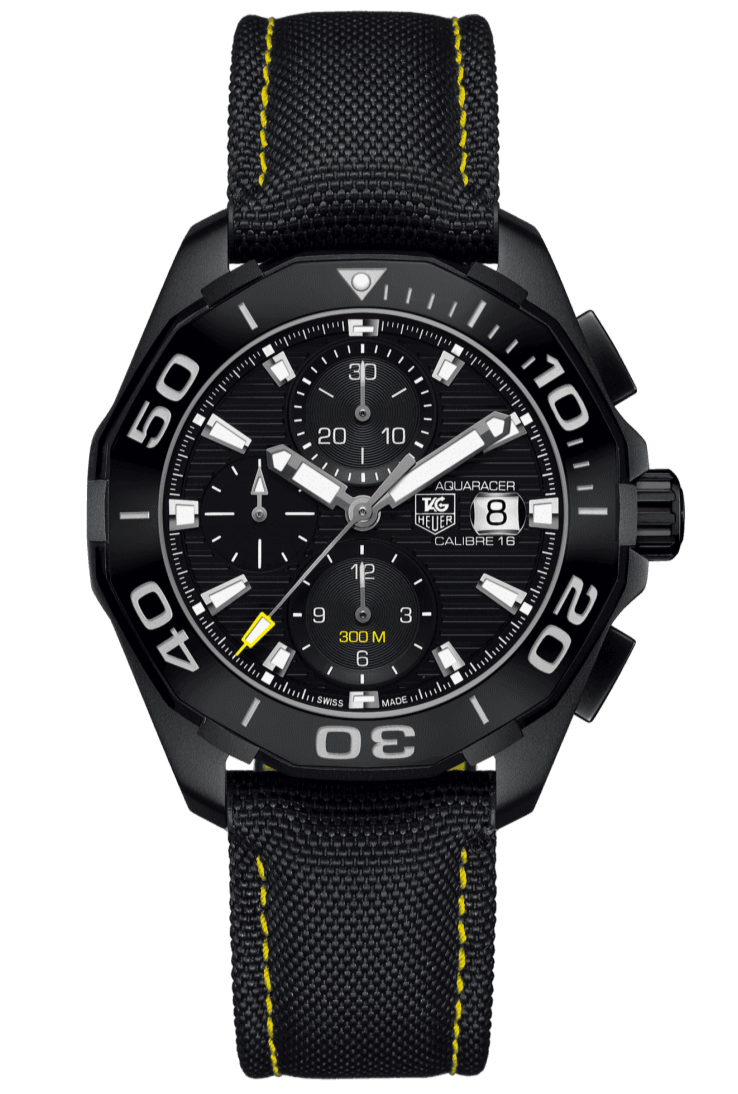 Tag Heuer Aquaracer Chronograph 43mm Black PVD Dial Black Nylon Strap Watch for Men - CAY218A.FC6361 Watches Tag Heuer   