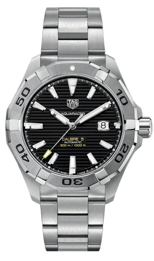 Tag Heuer Aquaracer Automatic Black Dial Silver Steel Strap Watch for Men - WAY2010.BA0927 Watches Tag Heuer   