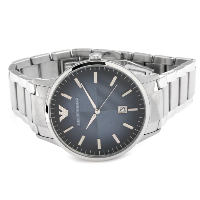 Emporio Armani Renato Blue Dial Silver Stainless Steel Watch For Men - AR2472 Watches Emporio Armani   