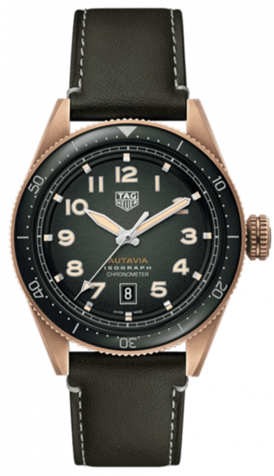 Tag Heuer Autavia Calibre 5 Automatic 42mm Olive Green Dial Leather Strap Watch for Men - WBE5190.FC8268 Watches Tag Heuer   