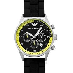 Emporio Armani Chronograph Black Dial Black Rubber Strap Watch For Men - AR5865 Watches Emporio Armani   