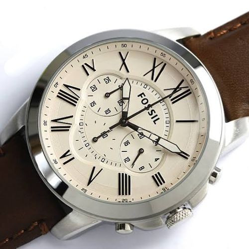 Fossil Grant Chronograph Beige Dial Brown Leather Strap Watch for Men - FS4735 Watches Fossil   