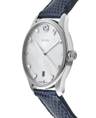 Gucci G-Timeless Signature Mother of Pearl Silver Dial Blue Leather Strap Watch For Women - YA1264049 Watches Gucci   