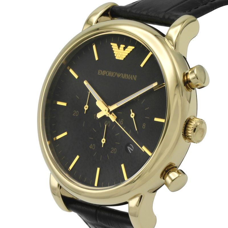 Emporio Armani Luigi Chronograph Black Dial Black Leather Watch For Men - AR1917 Watches Emporio Armani   