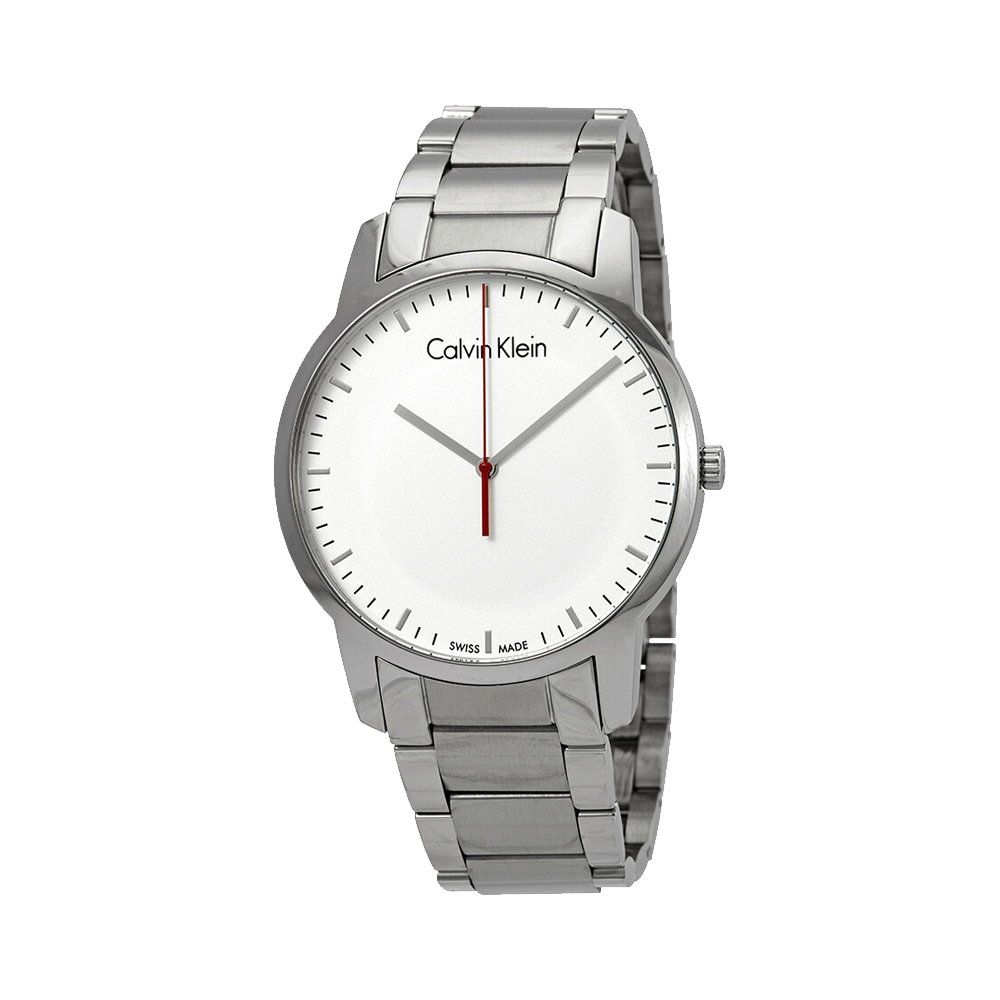 Calvin Klein City Quartz White Dial Silver Steel Strap Watch for Men - K2G2G1Z6 Watches Calvin Klein   