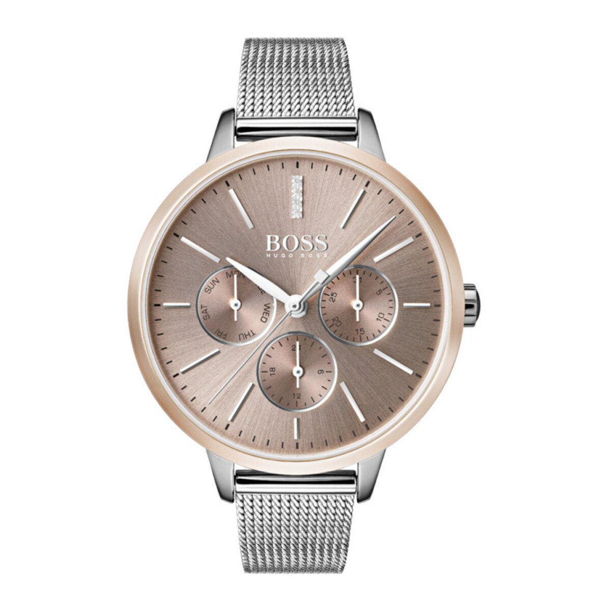 Hugo Boss Symphony Brown Dial Silver Mesh Bracelet Watch for Women - 1502423 Watches Hugo Boss   