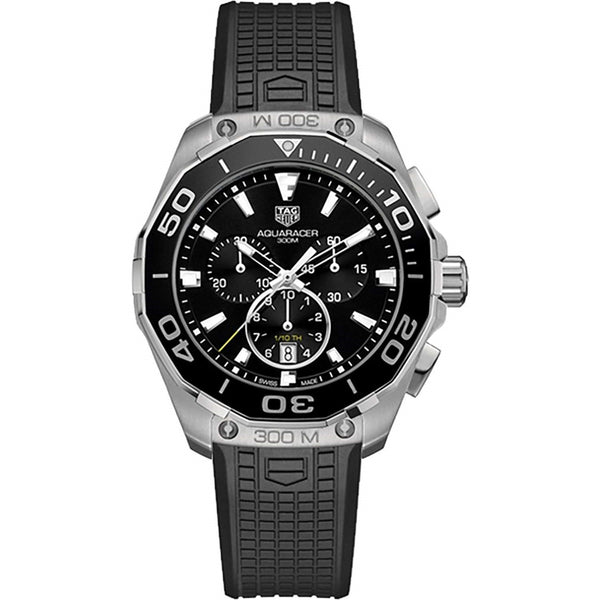 Tag Heuer Carrera Aquaracer Quartz Chronograph Black Dial Black Rubber Strap Watch for Men - CAY111A.FT6041 Watches Tag Heuer   