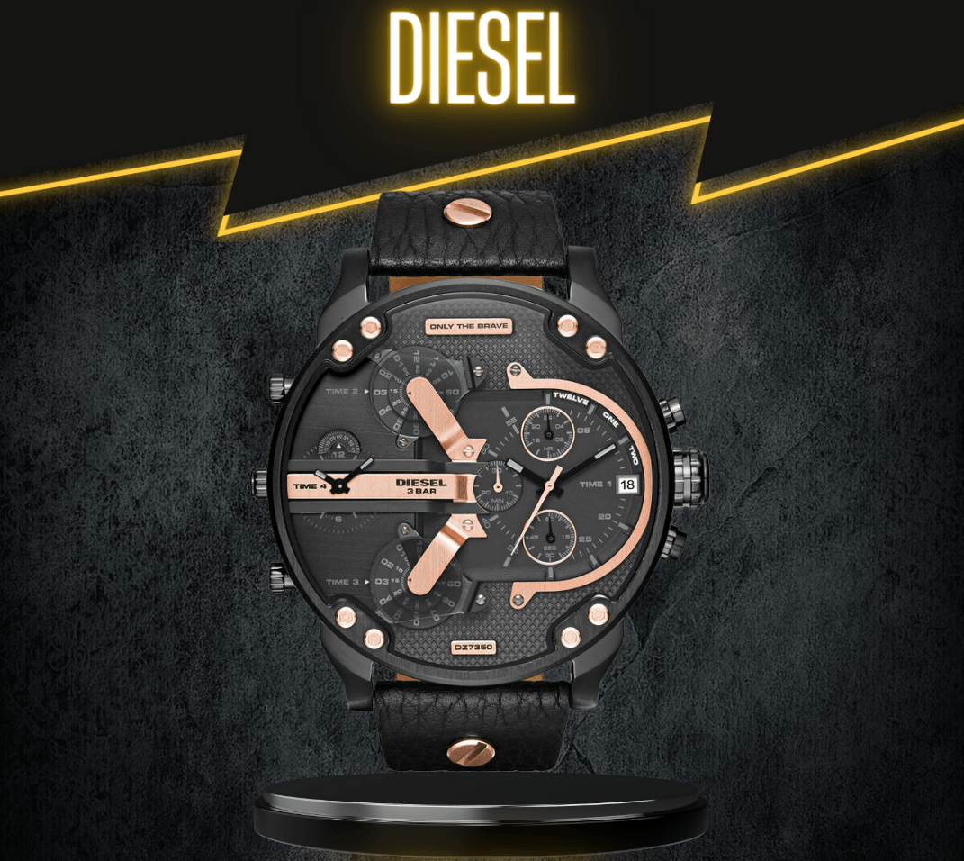 Diesel Mr Daddy 2.0 Black Dial Black Leather Strap Watch For Men - DZ7350 Watches Diesel   