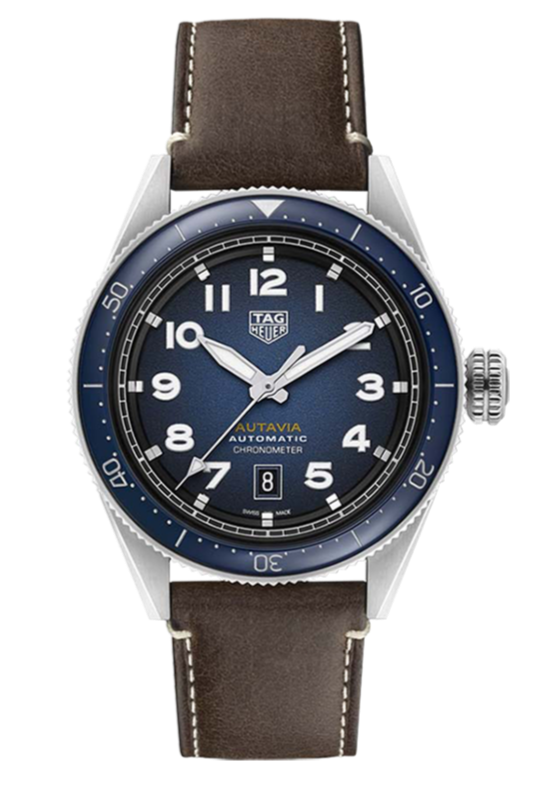 Tag Heuer Autavia Calibre 5 42mm Automatic Blue Dial Brown Leather Strap Watch for Men - WBE5116.FC8266 Watches Tag Heuer   