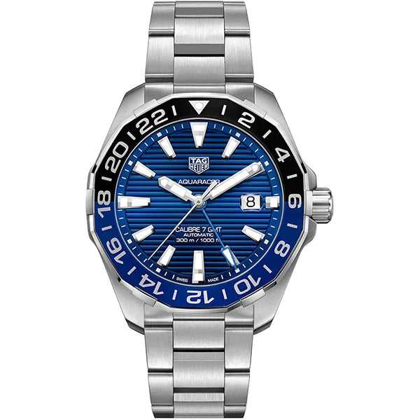 Tag Heuer Aquaracer GMT Calibre 6 Automatic Blue Dial Silver Steel Strap Watch for Men - WAY201T.BA0927 Watches Tag Heuer   