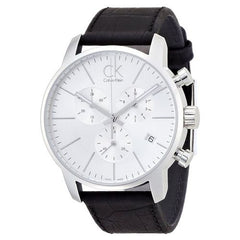 Calvin Klein City Chronograph Silver Dial Black Leather Strap Watch for Men - K2G271C6 Watches Calvin Klein   