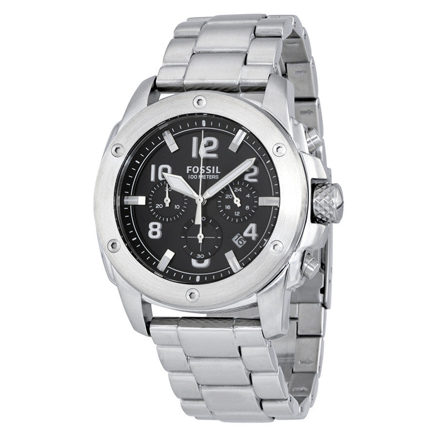 Fossil Modern Machine Black Dial Silver Steel Strap Watch for Men - FS4926 Watches Fossil   