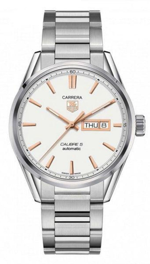 Tag Heuer Carrera Calibre 5 White Dial Silver Steel Strap Watch for Men - WAR201D.BA0723 Watches Tag Heuer   