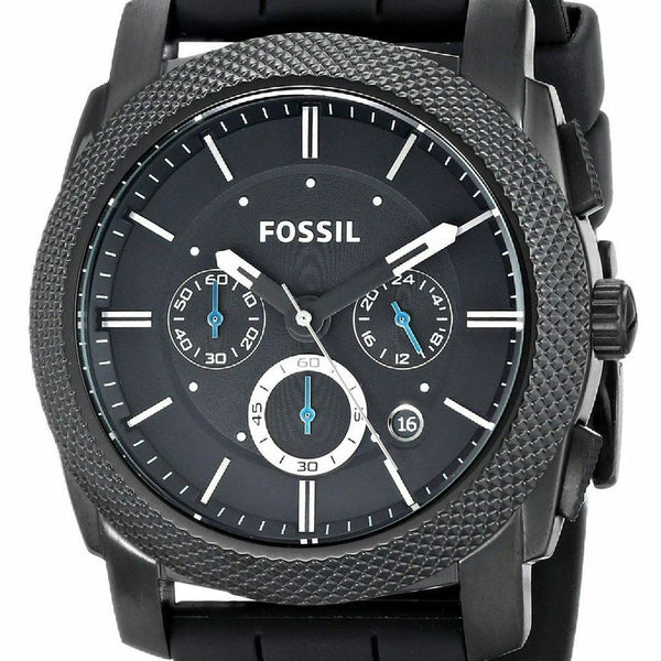 Fossil Machine Chronograph Black Dial Black Silicone Strap Watch for Men - FS4487 Watches Fossil   