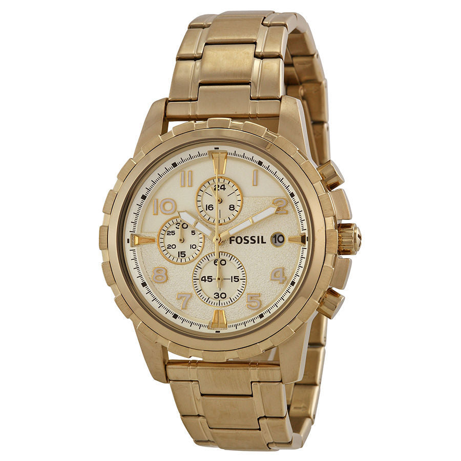 Fossil Dean Chronograph Champagne Dial Gold Steel Strap Watch for Men - FS4867 Watches Fossil   